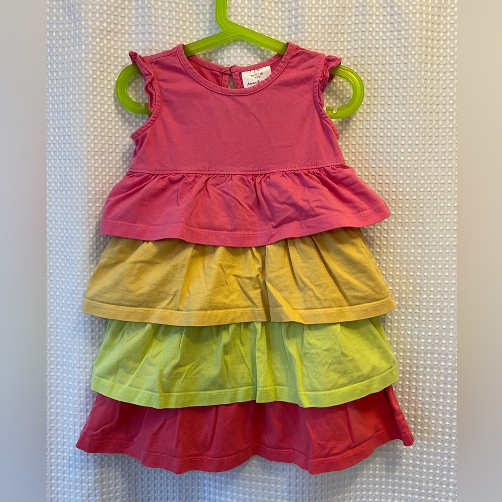 Hanna Andersson Pink, Yellow, and Green Tiered Dress